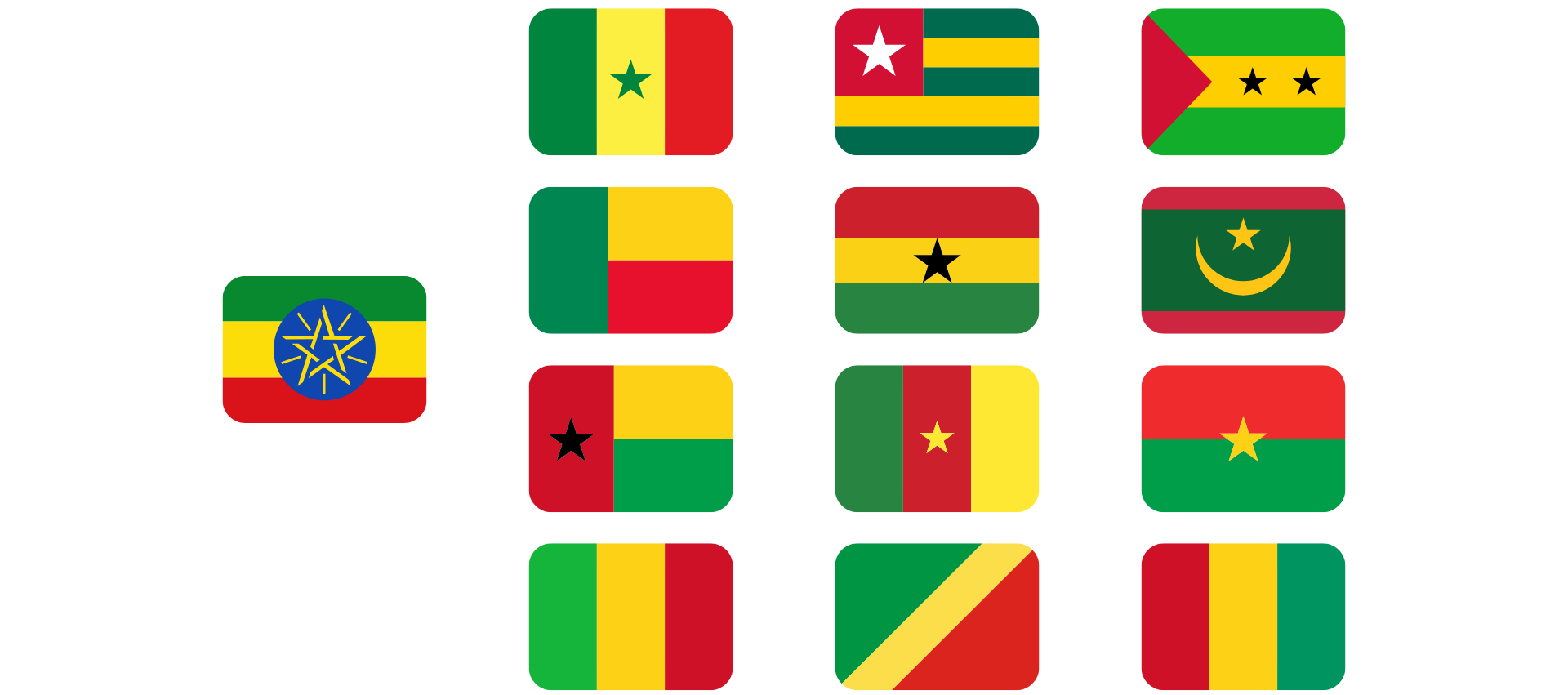 Bandeira da Etiópia e de outras nações africanas que adotaram as cores pan-africanas: verde, amarelo e vermelho.