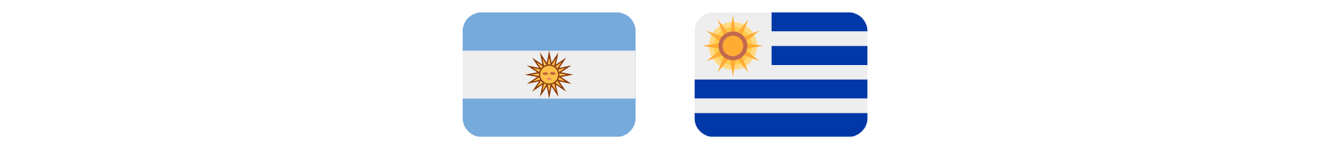 Bandeiras da Argentina e do Uruguai, ambas com o Sol de Maio como elemento central.