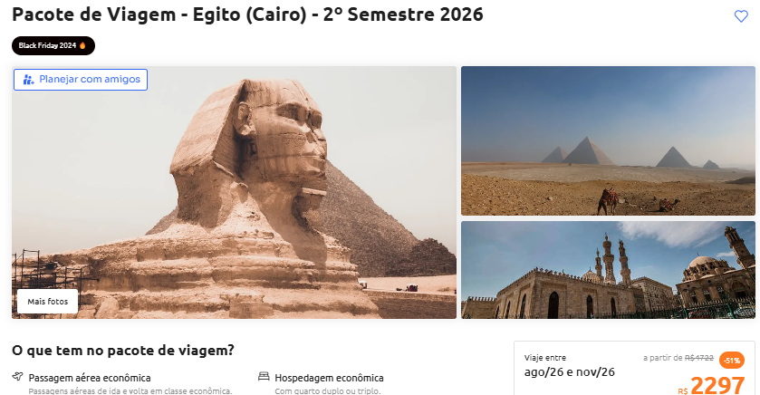 Pacote de Viagem - Egito (Cairo) - 2º Semestre 2026